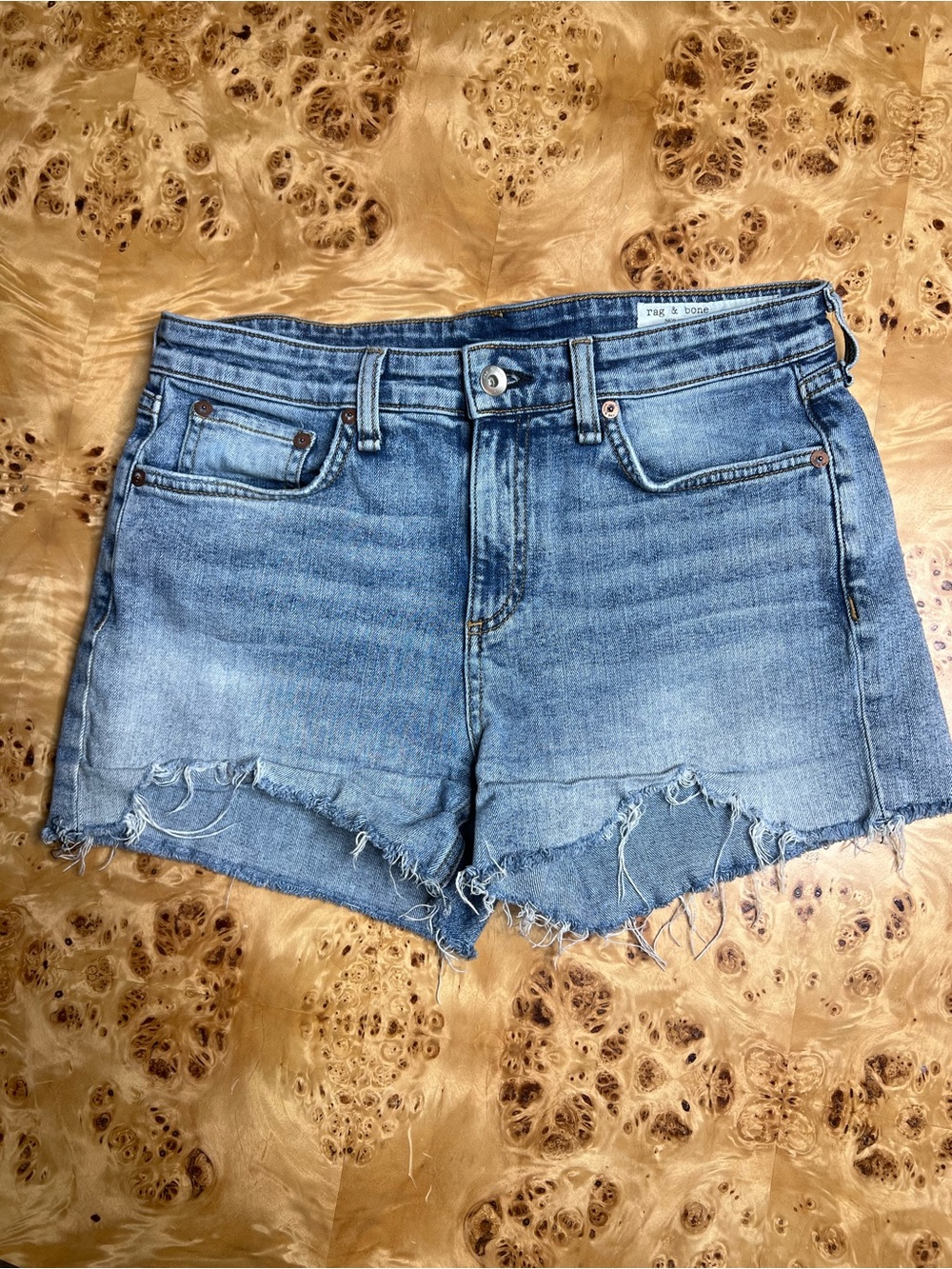 rag & bone Light Wash Frayed Denim Shorts